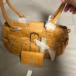 Tan Leather Women Bag with Wallet
